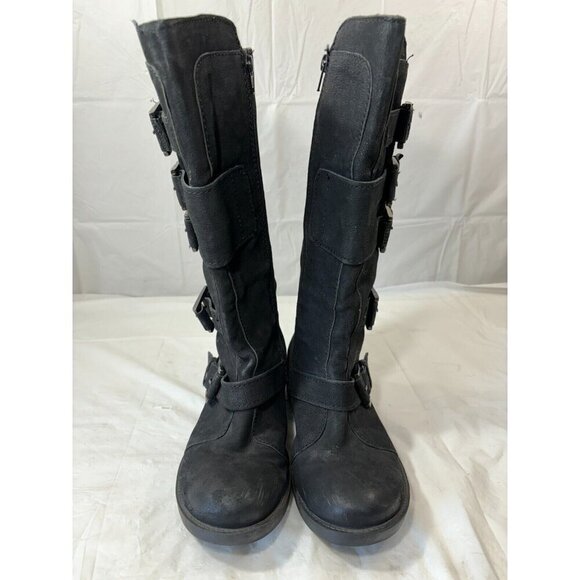 MIA Aleshia Tall Black Suede Knee High Boot w Buckles Zip biker Size 8.5 - Picture 6 of 14